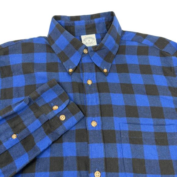 Brooks Brothers Medium Blue Black Plaid Regent Long Sleeve Button Down Shirt - Picture 1 of 4